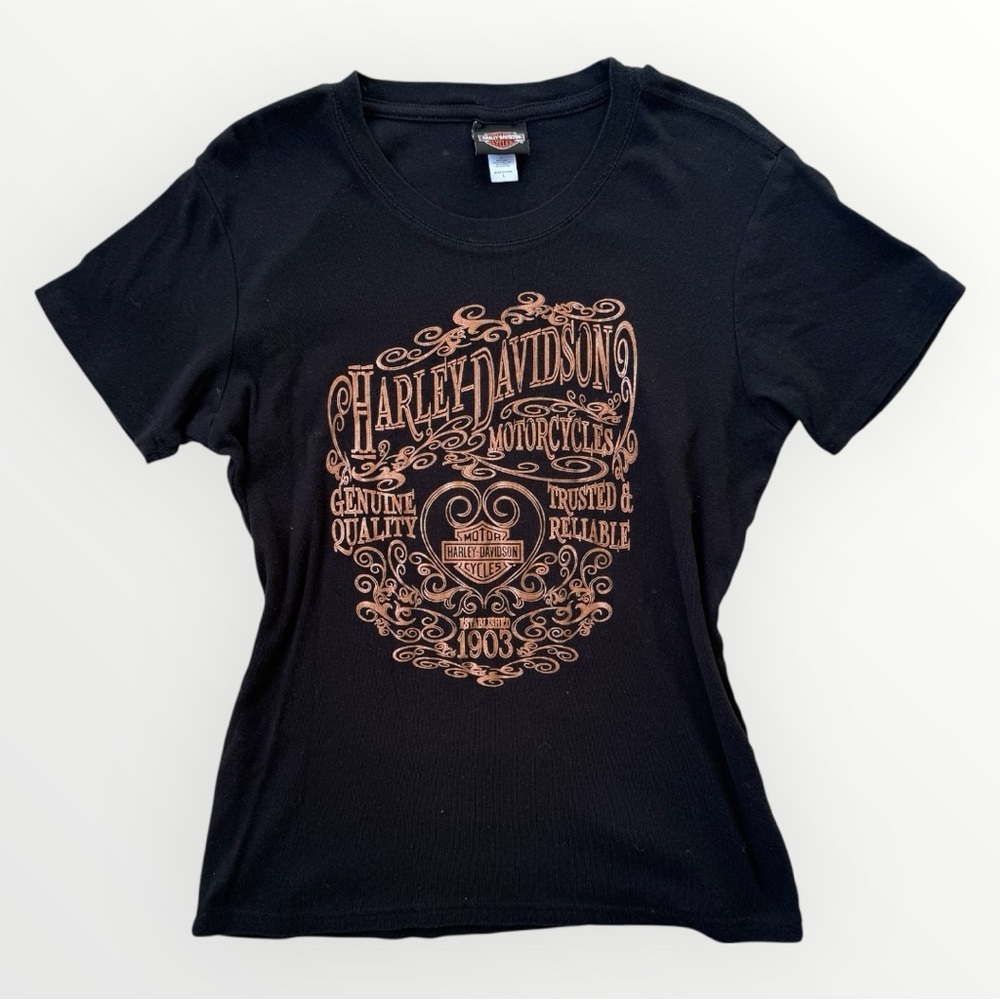 Harley-Davidson Shimmer Copper Graphic Black Tee Tulsa Oklahoma Route 66 Size L